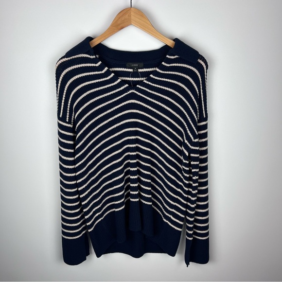 NWT J. Crew Relaxed Collared Striped Knit Long Sleeve Sweater Navy White 2022 - Picture 2 of 10
